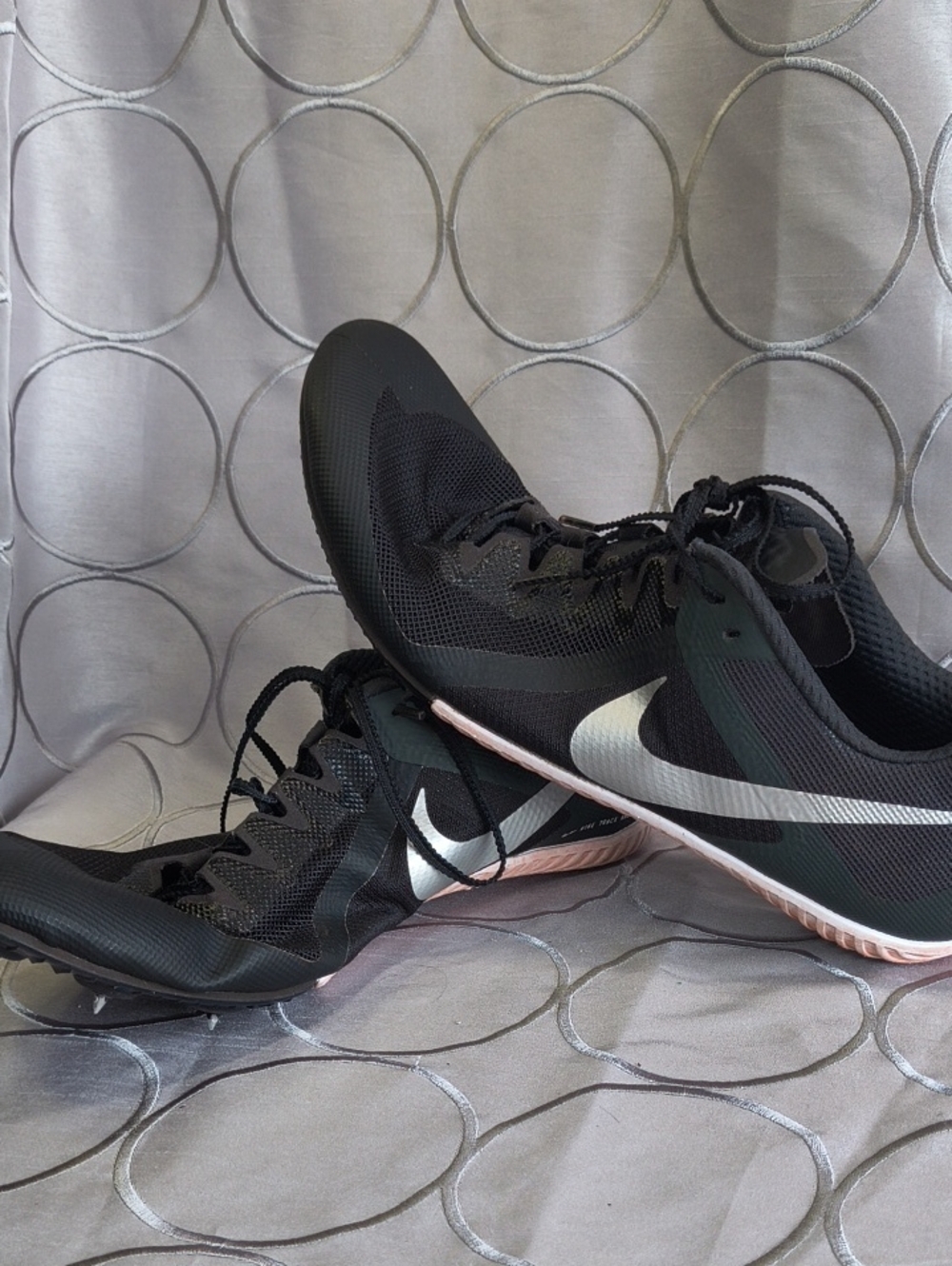 Nike Black Athletic Trainers with Silver Swoosh and Pink Accents Size 14 AD